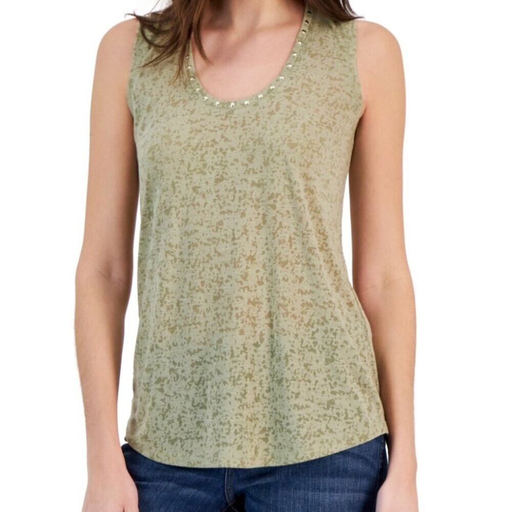 I.N.C. Embellished Scoop Neck Tank Top XS Sage Green NWT Studded Sleeveless